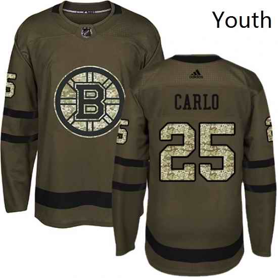 Youth Adidas Boston Bruins 25 Brandon Carlo Authentic Green Salute to Service NHL Jersey